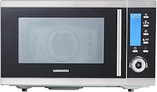 MEDION MD 15501 4 in 1 Mikrowelle mit Grill (25 Liter, 900 Watt, 1100 Watt Grill, 2500 Watt Heißluft, 10 Automatik-Programme) silber