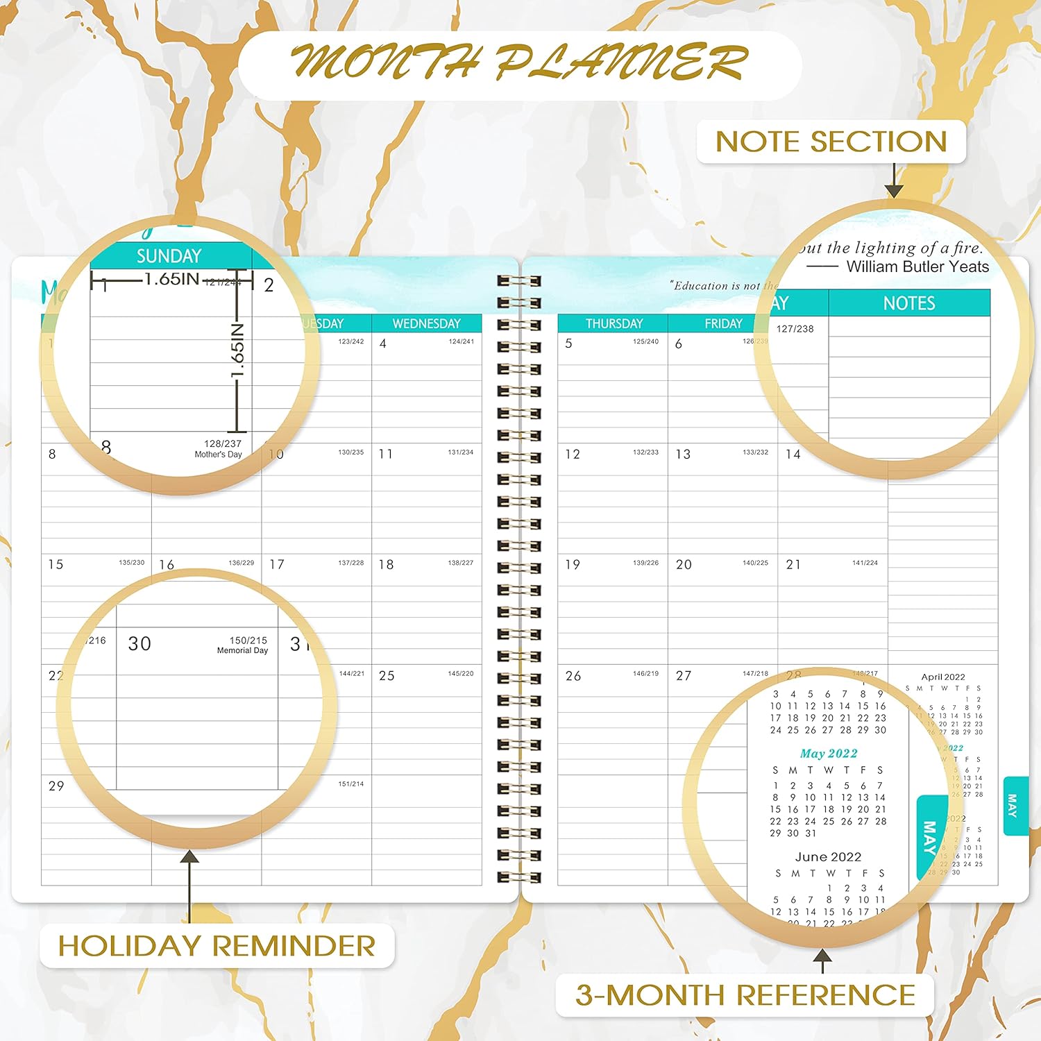 2021-2022 Teacher Planner - Weekly & Monthly Lesson Planner, July 2021-June 2022, 8'' x 10'', White Marble Cover Lesson Plan Book, Academic Teacher Planner with 3-months reference calendars, Flexible Cover, Twin-Wire, Monthly Printed Tabs: Office Products