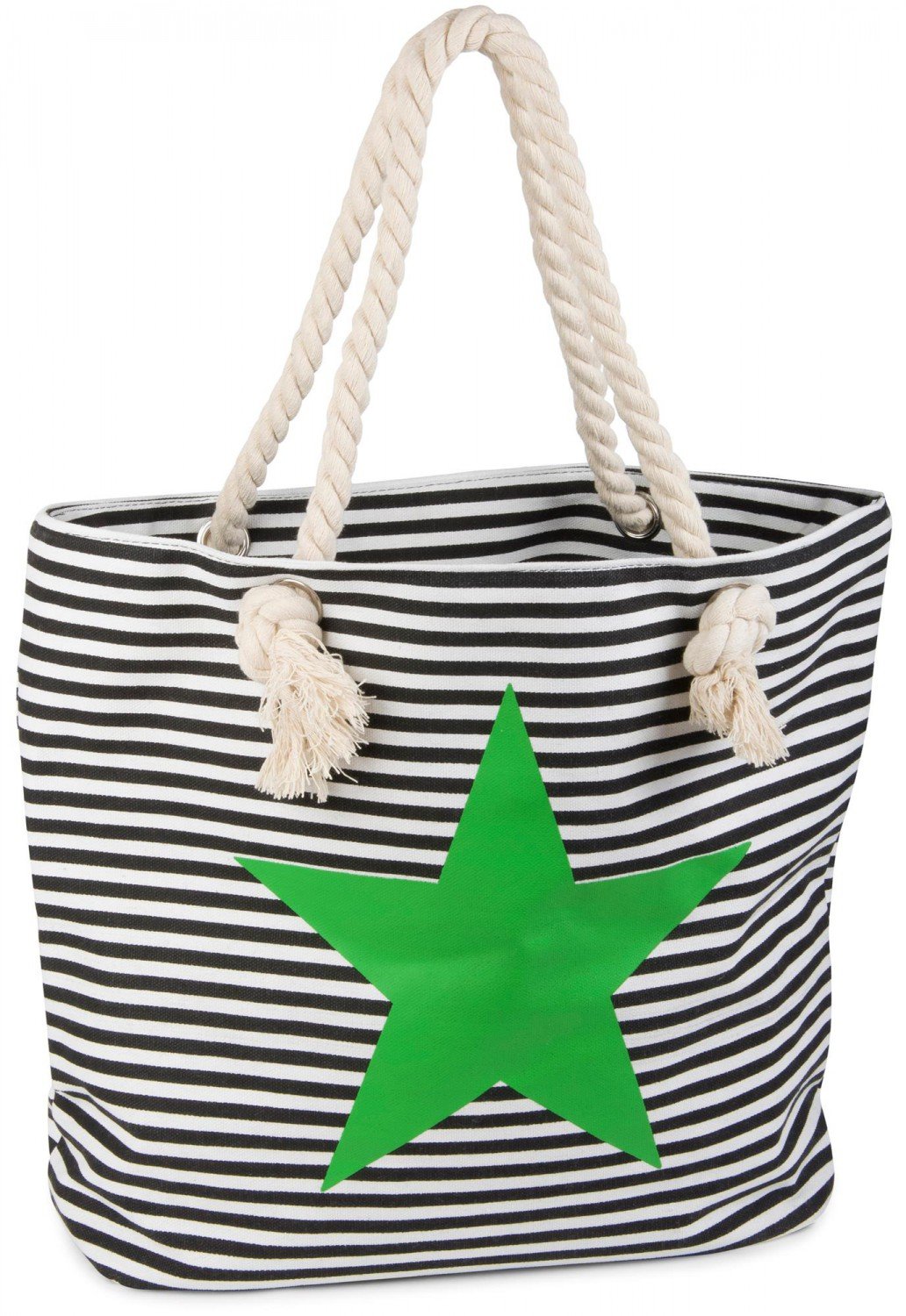 styleBREAKER striped look beach bag with star, sling bag, shopper, women 02012037, color:Black-White/Green