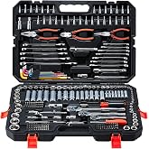 VEVOR Mechanics Tool Set, 314-Piece Mechanic Tool Kit, 1/4 in, 3/8 in, and 1/2 in Drive, Metric Socket Set, Wrenches, Screwdriver Bits, Accessories, and Storage Case, for Automotive and Home Repair