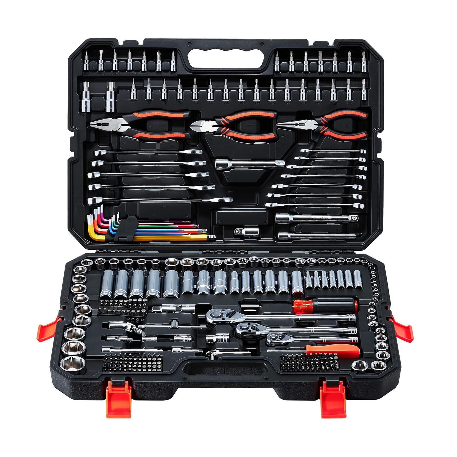 VEVOR Mechanics Tool Set, 314-Piece Mechanic Tool Kit, 1/4 in, 3/8 in, and 1/2 in Drive, Metric Socket Set, Wrenches, Screwdriver Bits, Accessories, and Storage Case, for Automotive and Home Repair Image