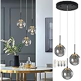 KoKo&Yukina Gold 3-Light Globe Pendant Light Modern Globe Chandelier Light Fixture Hanging Lights Adjustable with Grey Glass 