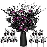 Giegxin 10 Pcs Halloween Floral Picks Halloween Decorations 19.5inch Black Artificial Flowers Branches Eucalyptus Stems Glitter Spiderweb Maple Leaf Stems for Home Indoor Party Vase Arrangement Decor