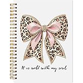 LADOCK Coquette Leopard Print Bow Christian Spiral Notebook, It Is Well with My Soul Bible Journal for Women, Coquette Girly Office Supplies, Trendy Preppy Girly Aesthetic Notebooks, 5.5x8.3