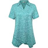 MISS FORTUNE Women's Workout Tops Golf Polo Short Sleeve V Neck Shirts Lightweight Moisture Wicking Athletic Tennis Work Top