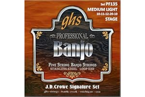 GHS Strings - 5-String Banjo Strings - J.D. Crowe Signature Set (Stage) Loop End - Medium Light Gauge - 010-020 - Model: PF135 SET