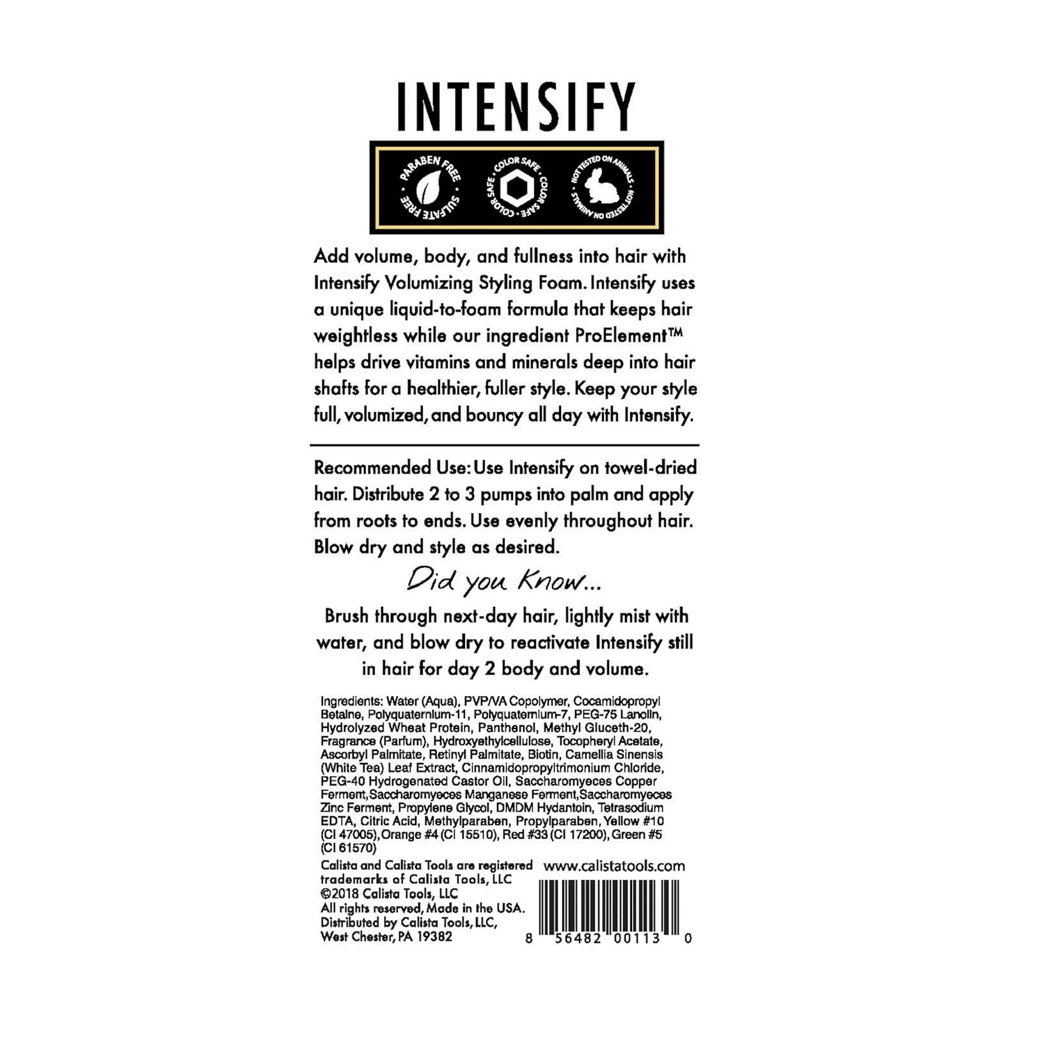 Calista Intensify Volumizing Styling Foam, Salon Quality Volumizer for All Hair Types, Adds Movement and Volume, 7.5 oz: Premium Beauty