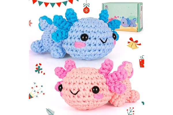 Crochet Kit for Beginner, Crochet Starter Kit w Step-by-Step Video Tutorials, Crochet Kit for Beginners, Beginner Crochet Kit for Adults Kids Women Men Complete Kit Included (Axolotl 2Pack)
