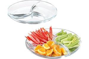 Gala Houseware 2-Pack Clear Glass Divided Serving Trays, 10-Inch Round Oven-Safe Plates – Durable Glass Serving Platters and 