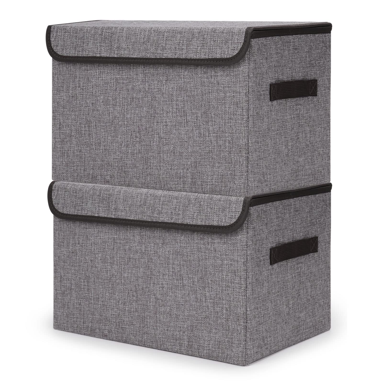 Photo 1 of Bagnizer Large 42 Quarts Fabric Storage Bins with Lids [2-Pack] Linen Collapsible Foldable Storage Cubes, Closet Organizer Containers boxes with Handles for Home Office (16.7 x 12 x 12, Gray)