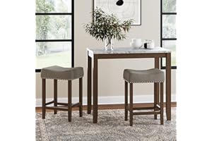 Nathan James Viktor 3 Piece Dining Set, Heigh Kitchen Counter Pub or Breakfast Table with Marble Top and Fabric Wood Base Seat, Gray/Dark Brown