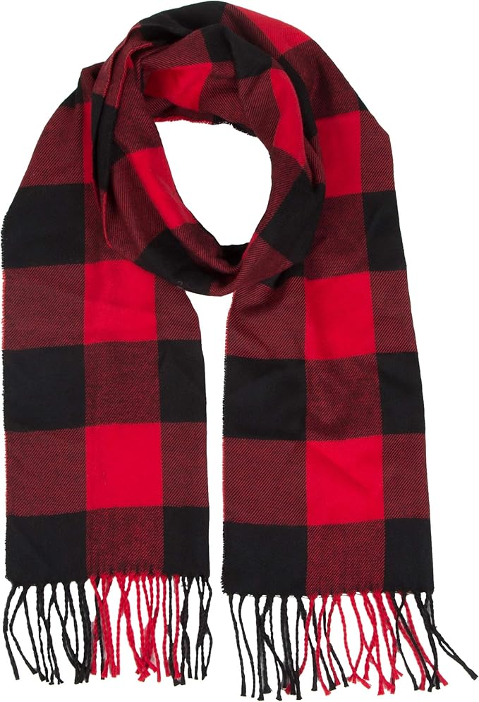 Buffalo Red and Black Plaid Flannel Scarf for Women & Men Soft Warm