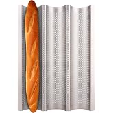 Fulimax Baguette Pan, French Bread Pans For Baking Pan, Nonstick 3 Slots Perforated Italian Loaf Pan Mold Long French Bread Pan,Golden