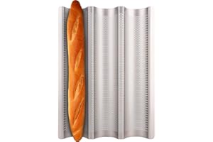 Fulimax Baguette Pan, French Bread Pans For Baking Pan, Nonstick 3 Slots Perforated Italian Loaf Pan Mold Long French Bread Pan,Golden