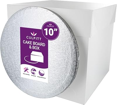 Culpitt 10" Round Silver Cake Board & Tall White Cake Box Combo