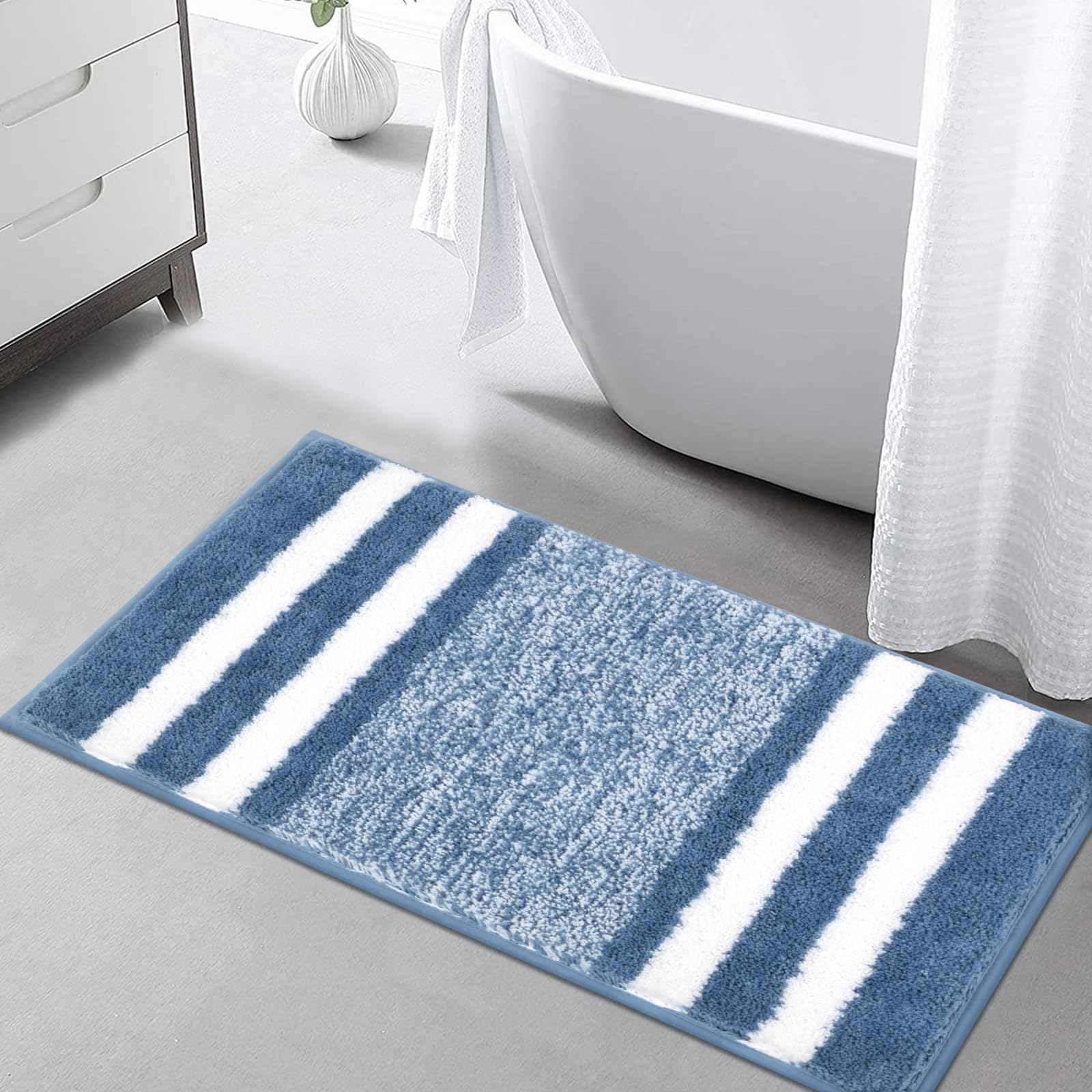 Pauwer Luxury Large 60 x 120 cm Bath Mats, Super Soft Anti Slip Bathroon Rug Absorbent Machine Washable Bath Floor Carpet Rug for Bathroom (Blue, 60 x 120 cm)