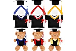 3 Sets Graduation Bear Clothes Include 3 Cap with Tassel 3 Graduation Gown 3 Certificate 3 Stole Fits 14-18 Inch Plush Teady 