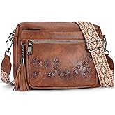 MEITRUE Rose Embossed Crossbody Bag for Women, Trendy Lightweight Shoulder Purse for Travel Daily Casual