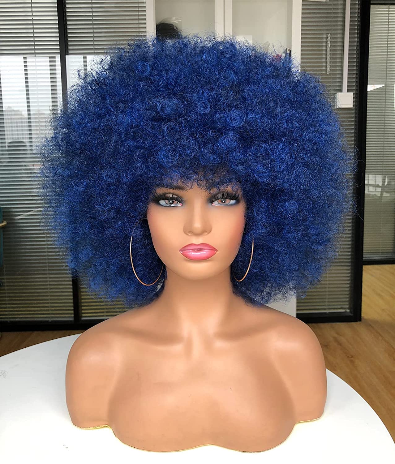 CoCrowns Afro Wigs for Black Women Short Curly Afro Wig Natural Looking Synthetic Full Wigs for Party Cosplay (Ombre Blue)