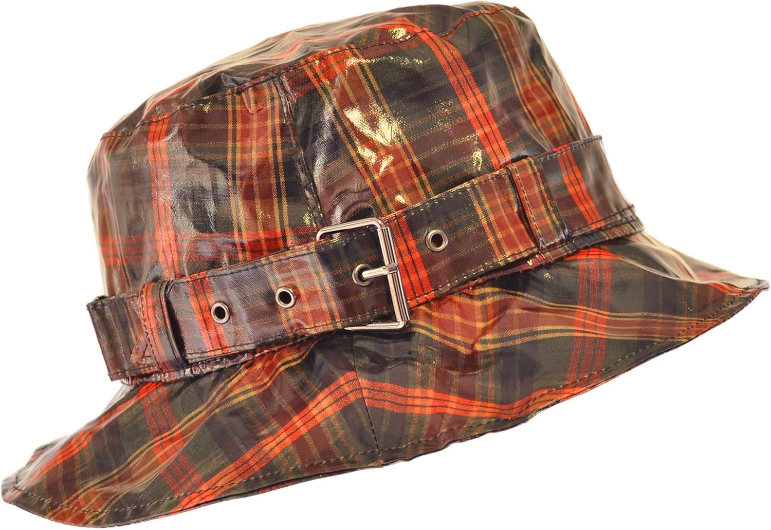 TOUTACOO, Waterproof Wax Style Checkered Bucket Rain Hat (Brown/Orange) at  Women’s Clothing store
