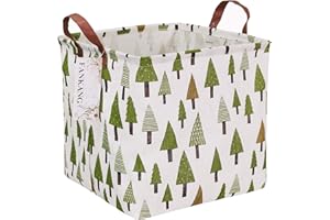 FANKANG Square Nursery Hamper Storage Bins Canvas Laundry Basket Foldable with Waterproof PE Coating Large Storage Baskets Gift Baskets for Children Office Bedroom ClothesToys (SquareGreen forest)