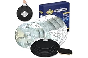 SOUNDPIER Rhythm Bytes Low Volume Cymbal Pack with Drum Silencer Pads, 12pcs, Cymbals Set - 14"/16"/18"/20", Drum Mute Pads - 10"/12"/13"/14"/16", 1 Bass Mute, Free Carry Bag, Silver