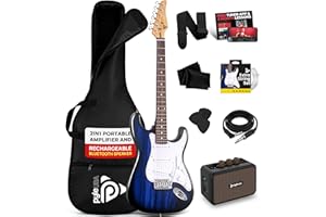 Pyle Electric Guitar and Amp Kit - Full Size 39" Complete Starter Kit with Wearable Bluetooth Amplifier, 1/4” Cable, Carry Case, Strap, Strings, Picks, Cleaning Cloth, ST-Style Pickups (Blue Burst)