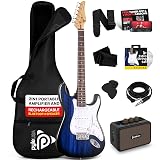 Pyle Electric Guitar and Amp Kit - Full Size 39" Complete Starter Kit with Wearable Bluetooth Amplifier, 1/4” Cable, Carry Case, Strap, Strings, Picks, Cleaning Cloth, ST-Style Pickups (Blue Burst)