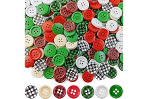 TIHOOD 280PCS 20mm Christmas Buffalo Plaid Wooden Buttons 4 Holes Round Wood Sewing Buttons for Christmas Stocking Decorative DIY Sewing Crafts Handmade Projects