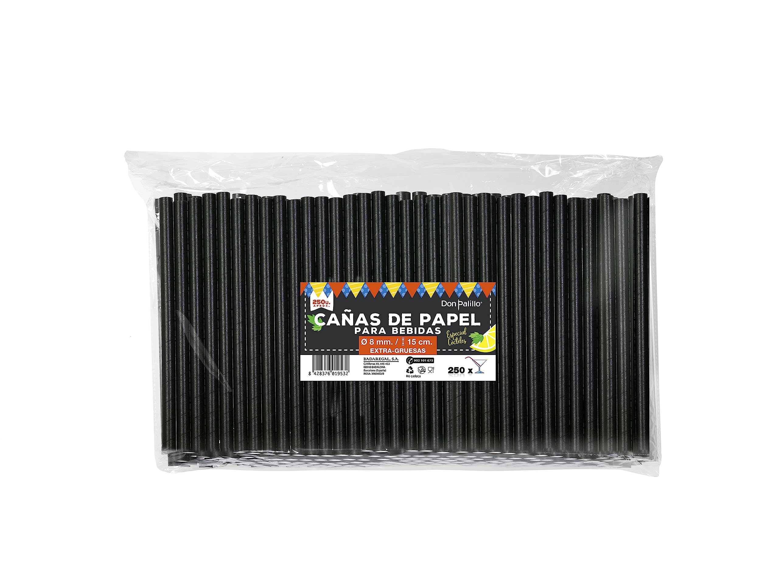 DON PALILLO - 250 x Black Paper Cocktail Straws 150 x 8mm 100% Biodegradable and Compostable