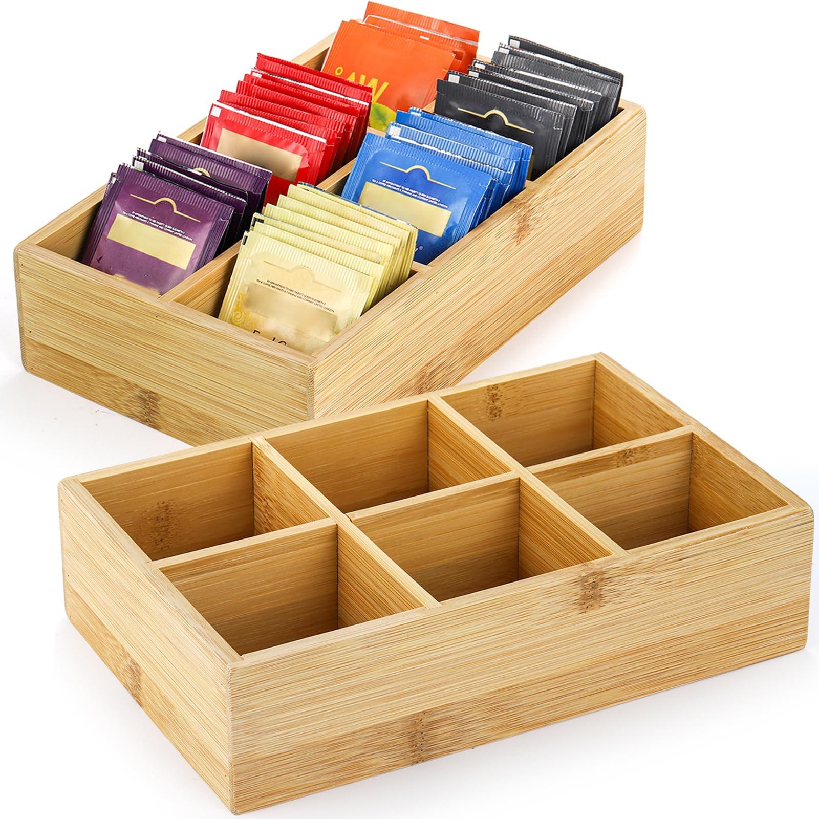Bamboo Tea Bag Organizer A Wooden Tea Box With 4 Compartments Clear Acrylic Windows Magnet Lid