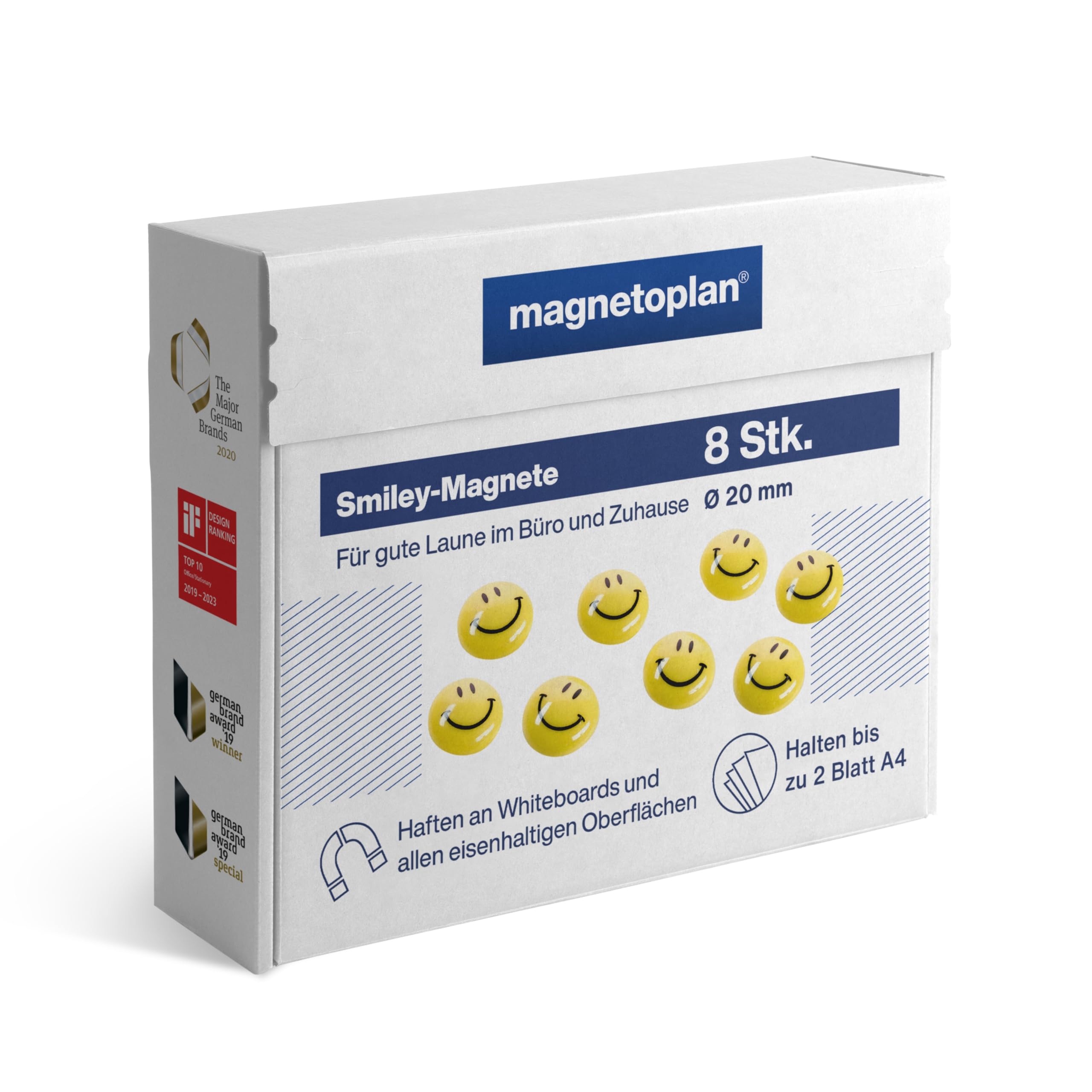 magnetoplan Smiley Face Magnets Diameter 20 mm Set of 8, Yellow/Black