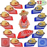 JOYIN Toy Pack of 12 Childs Straw Cowboy Hats with Cowboy Bandannas (6 Red & 6 Blue) Party Favors