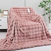 TiMiCalda Heated Blanket Electric Throw- 50"x60" Soft Thick Bubble Electric Blanket for Sofa with 5 Heat Levels & 4 Hours Auto-Off Overheat Protection, Warm Cozy Gifts, Pink
