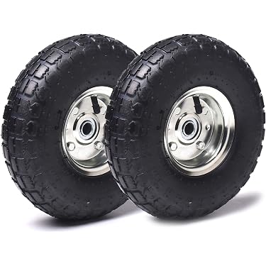 Pair Of 10" Pneumatic Tires On Red Sporty Wheels – Set Of Two Wheels With Tires