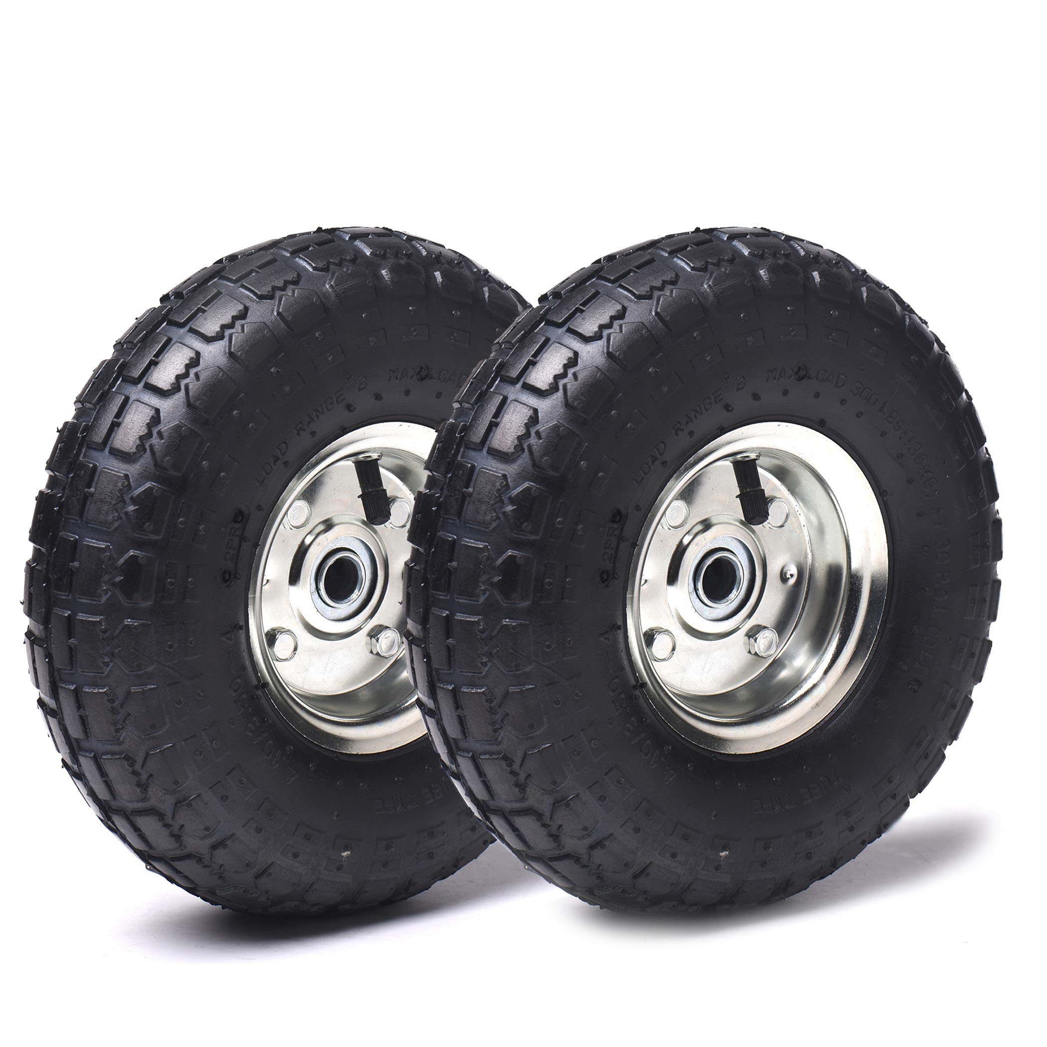 Photo 1 of (SINGLE) (BAGGED) AR-PRO (2 Pack) 4.10/3.50-4 Tire and Wheel, Replacement Pneumatic Tires 10-Inch Wheel with 5/8" Bearings and 2.2" Offset Hub, Compatible with Hand Truck, Wheelbarrow, Wagon, Gorilla Carts