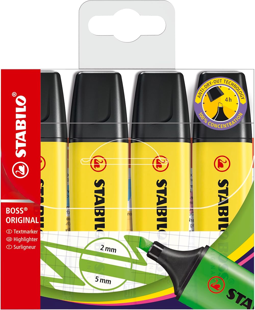 Stabilo Boss Original Highlighter Pack of 4 Yellow