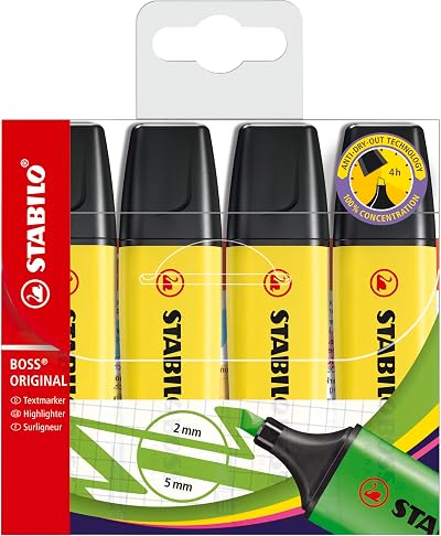 Stabilo Boss Original Highlighter Pack of 4 Yellow