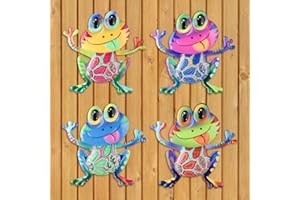 Metal Frog Wall Decor, 4Pcs Frog Iron Wall Art Sculptures Art Frogs Wall Hanging Sculpture Decoration.Outdoor Fence Art for H