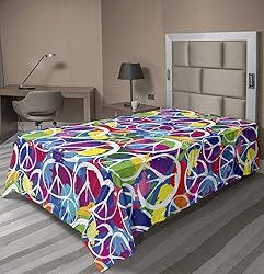Ambesonne Retro Flat Sheet, Universal Peace Sign on