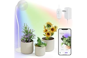 Diivoo Smart Grow Lights for Indoor Plants, Bluetooth Full Spectrum Led Growing Lamp, Stepless Dimming, Automatic Timer, Height Adjustable, for Greenhouse, Stand, Shelf