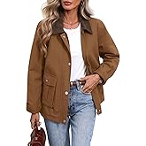 ELLEVEN Padded Barn Jackets for Women Oversized Fall Utility Corduroy Collar Coat, Cotton Outerwear with Pockets