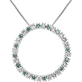 VIR JEWELS 1/2 cttw Blue and White Diamond Pendant, Diamond Circle Pendant Necklace for Women in 14K White Gold with 18 Inch Chain, Prong Setting