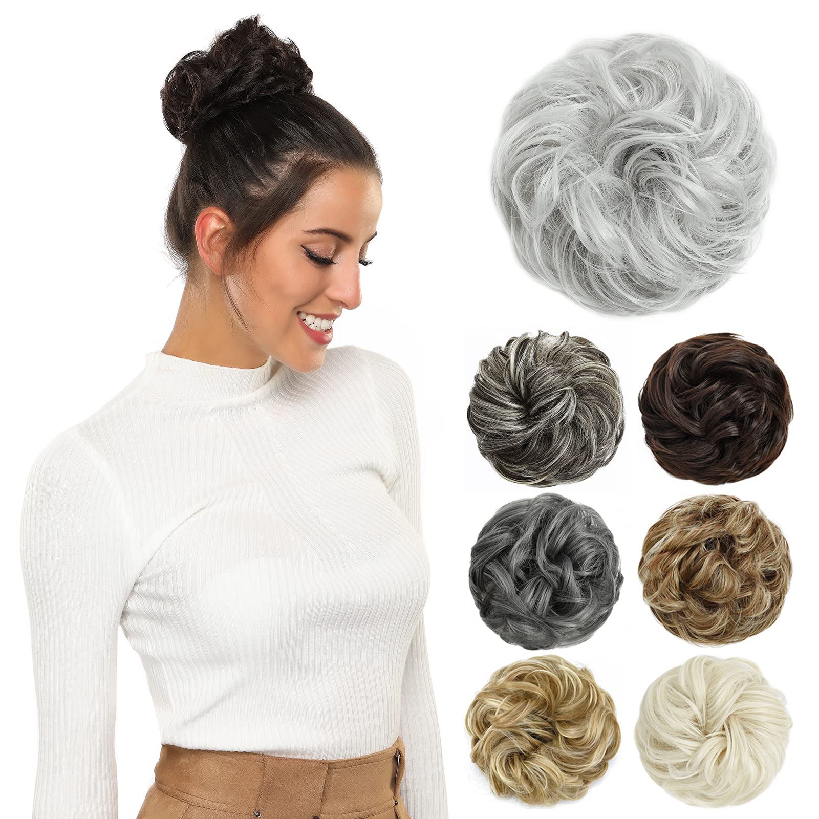Yamel Messy Bun Hair Pieces for Women Hair Bun Extension Ash Grey Updo Curly Messy Bun Scrunchie — image 1