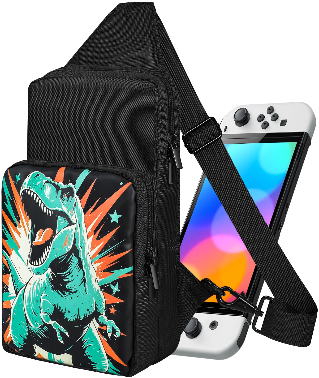 Gurgitat Travel Bag for Nintendo Switch 2 2025/Switch/Lite/OLED - Cute Sling Crossbody Shoulder Carrying Storage Backpack for Teens for Nintendo Accessories Storage, Dinosaur