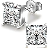 Miaofu 18K White Gold Plated Sparkling Simulated Diamond Studs Earrings s925 Sterling Silver Hypoallergenic Earring for Women Men 4mm-8mm