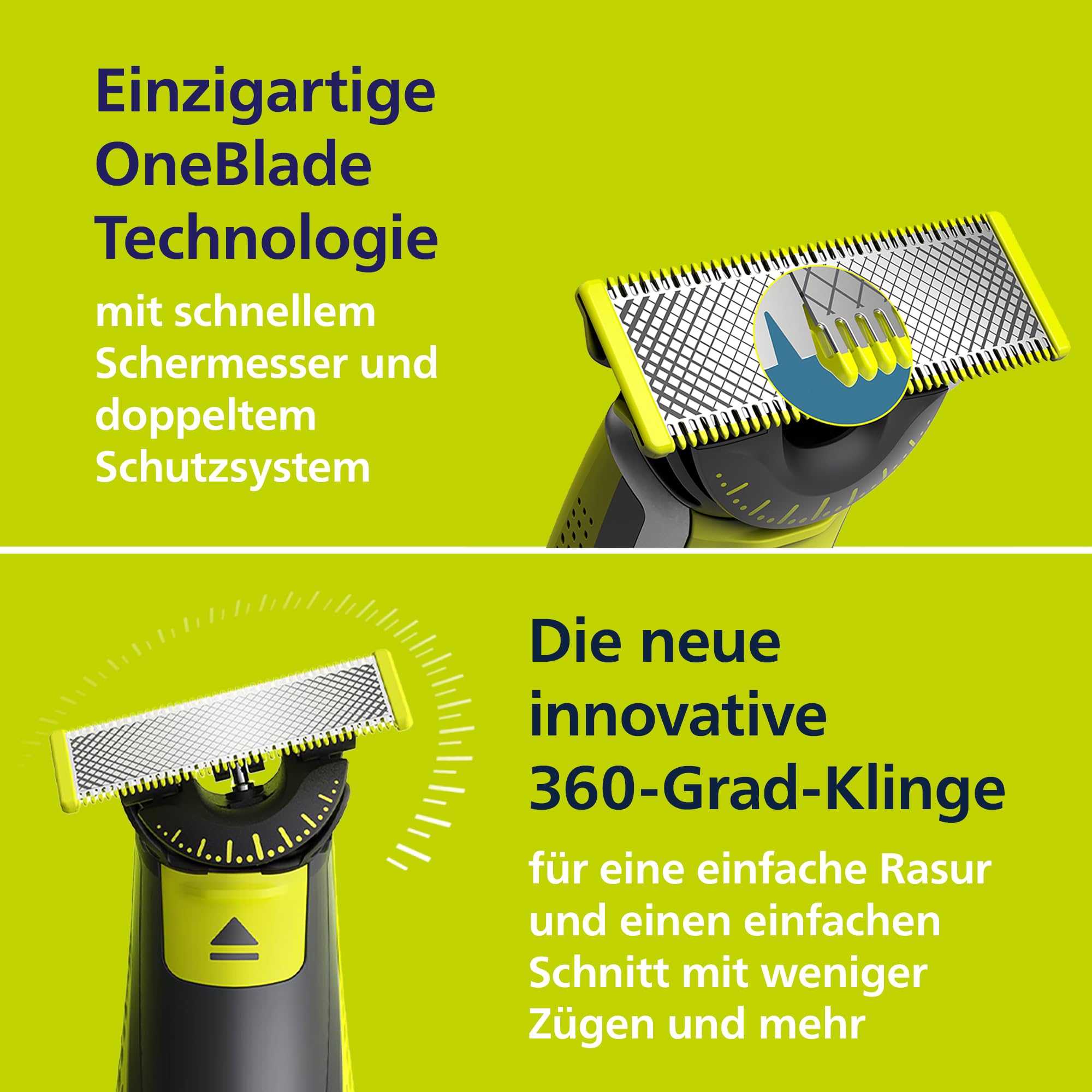 PHILIPS OneBlade 360 Face & Body - elektrischer Rasierer, Trimmer & Bodygroomer, 3x 360 Klingen, 3x Trimmaufsätze (1/3/5 mm), 2x Körperaufsätze, Nass- & Trockenrasur für Gesicht & Körper (QP2824/31) 4
