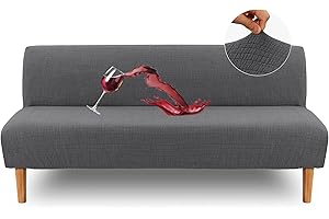 H.VERSAILTEX 100% Waterproof Armless Futon Cover, Armless Sofa Cover Stretch Jacquard Couch Cover for Futon, Dual Waterproof Sofa Cover, Leakproof Furniture Protector for Pets, Grey