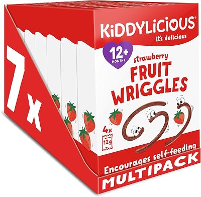 Kiddylicious Strawberry Wriggles 7 Packs of 4 Kids Snack 12+ Months
