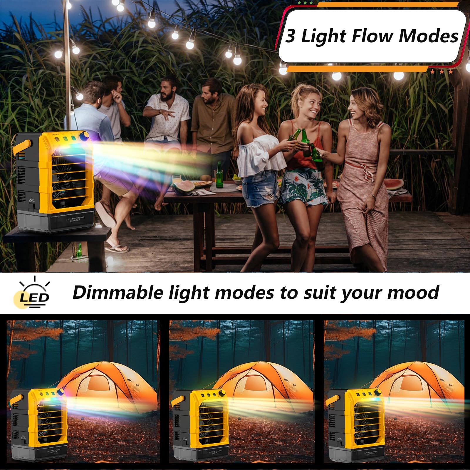 Rozlchar Portable Cooling Fan Compatible for Dewalt 20V 60V Battery(No Battery) w/USB Input Powered, Outdoor Camping Fan w/Mist, Timing Function, 1600mL Water Tank & LED for Home, Outside, Camping